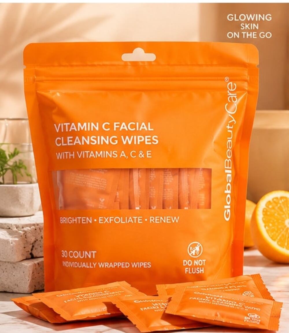 Global Beauty Care Vitamin C Facial Cleansing Wipes A C & E Individually Wrapped